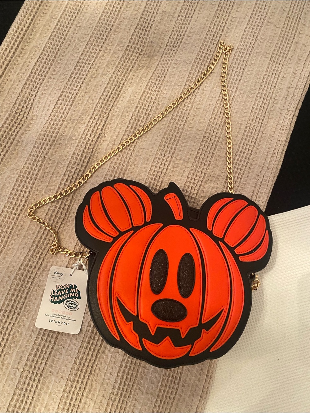 SkinnyDip Disney Pumpkin Mickey Crossbody Bag - Orange & Black with Gold Chain